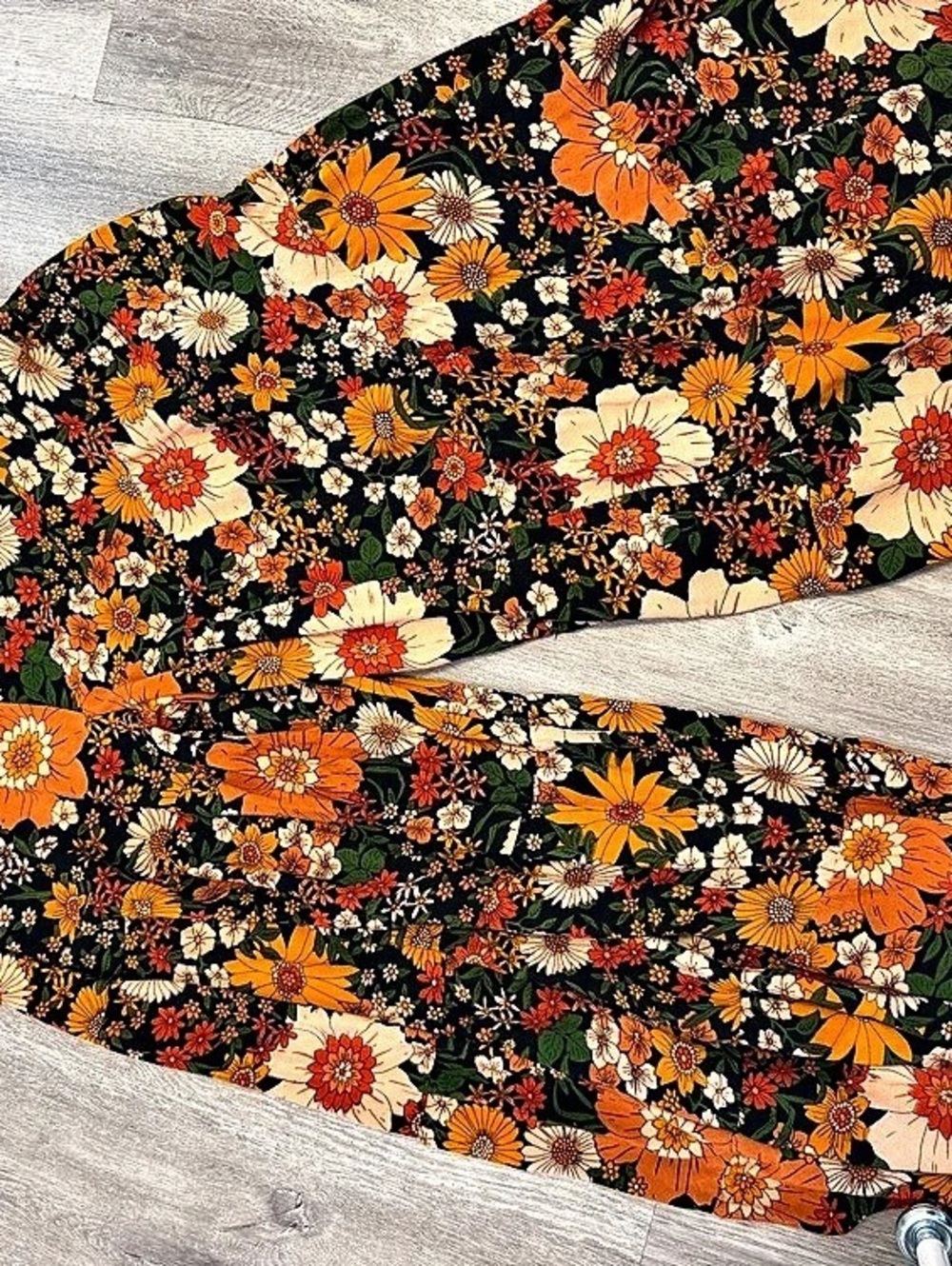 Natural Life Floral Wide Leg Pants in Black & Orange